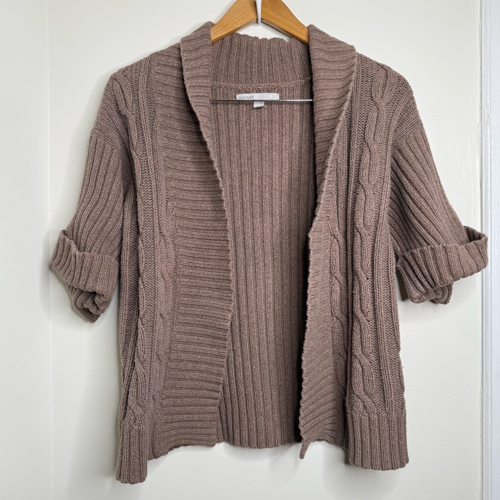 Old Navy Open Front Cardigan Sweater Cable Knit Women’s Size Medium Taupe Tan